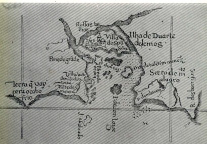 Mapa constando o Morro do Moreno no século XVI